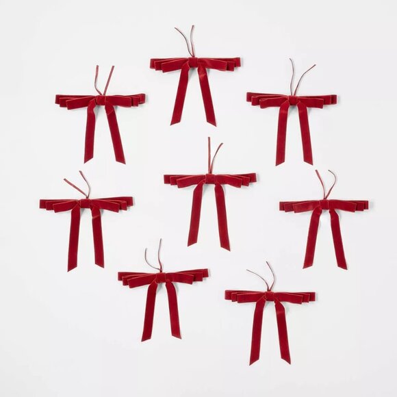 Set of 8 Velvet Christmas Bows Threshold Studio McGee - Picture 1 of 3